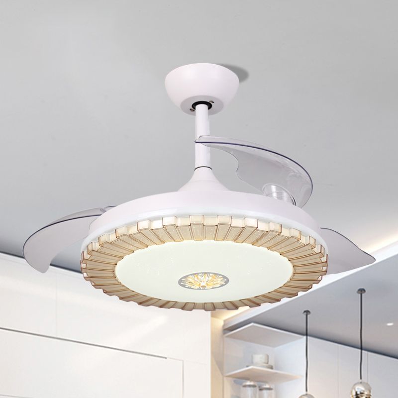 Wit ronde hangende ventilator licht Noordse stijl LED Acryl Semi Flush Chandelier met 3 heldere messen, 42 "W