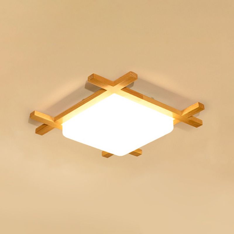 Geometric Shape Flush Mount Modern Wood Ceiling Light Fixture for Living Room in Brown