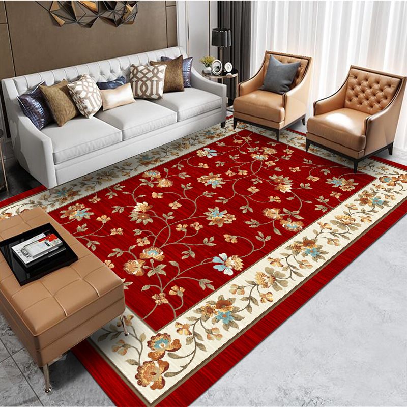 Natural Floral Printed Rug Victorian Polyester Carpet Non-Slip Backing Carpet for Living Room