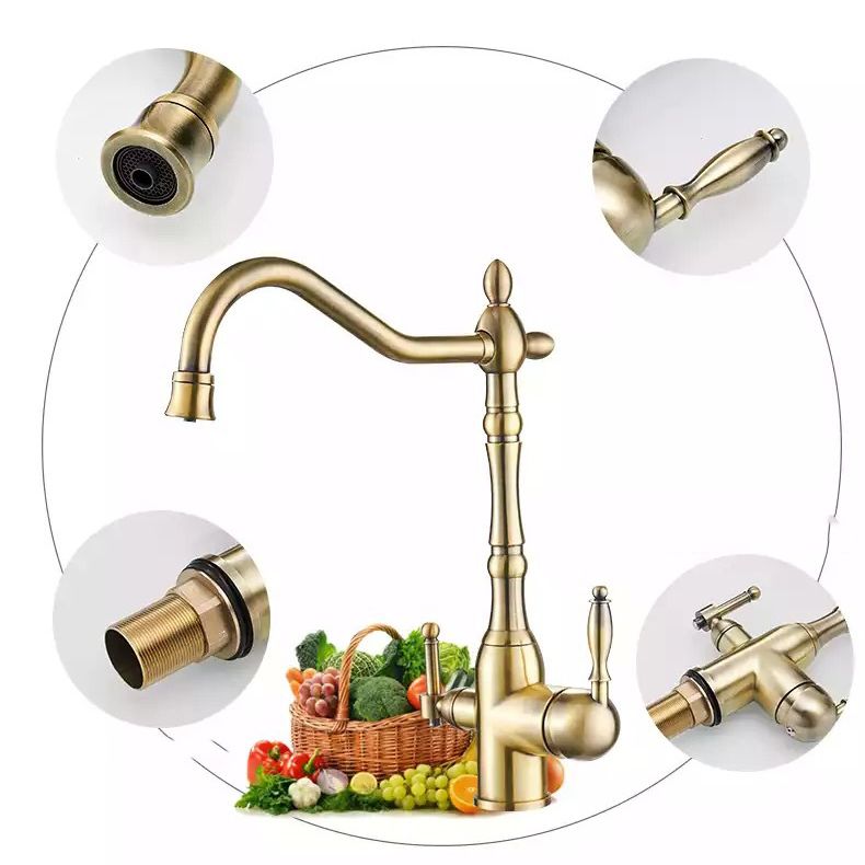 Traditional Bridge Kitchen Faucet 2-Handle Bridge Kitchen Faucet in Gold