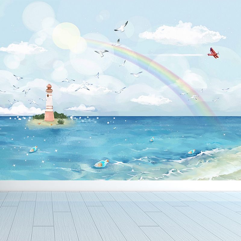 Blue Seaside Landscape Mural Decal Ocean Children's Art Stain Resistant Wall Covering