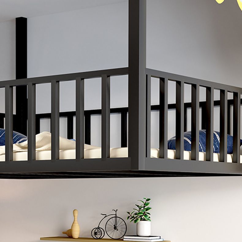 Black/White Loft Bed Metal Open Frame Kids Bed with Guardrail