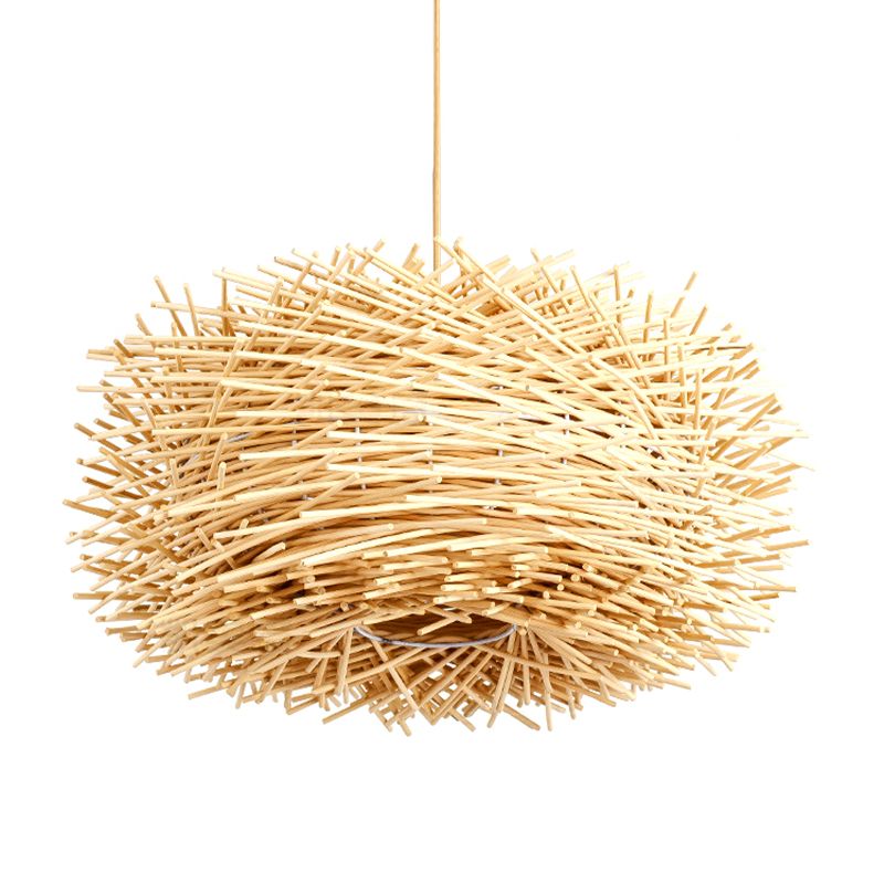 Asian 1 bulbo soffitto a sospensione Luce beige nido kit lampada appesa con tonalità rattan