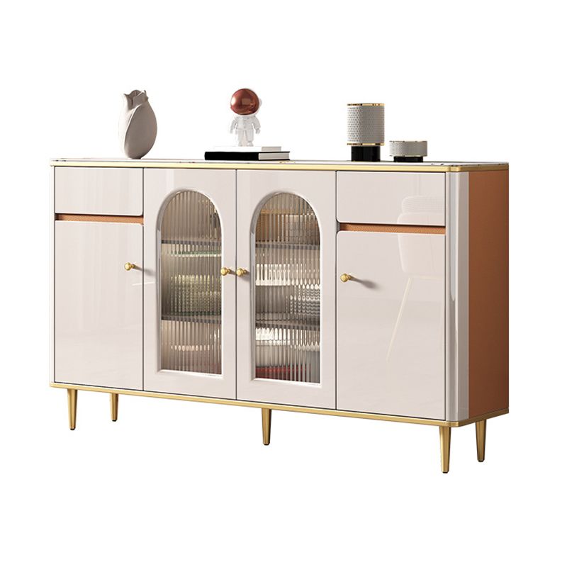 Glam Style Sideboard White Stone Top Side Board with Gold Legs