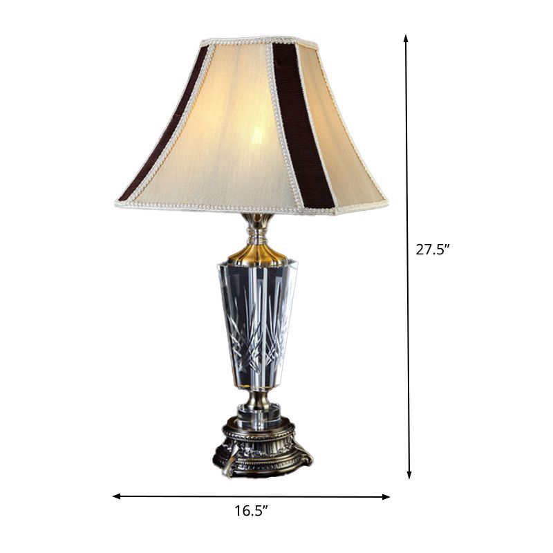 Fabric Bell Table Lamp Modern 1 Head Beige Desk Light with Sculpted Bronze Metallic Base