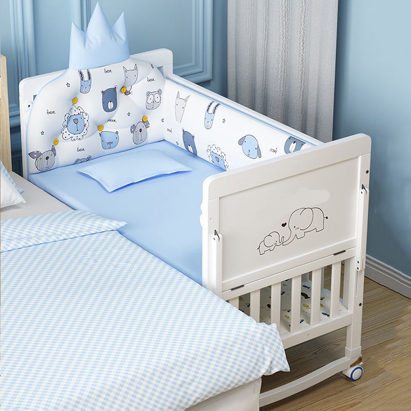 Wooden Contemporary Nursery Bed Wheels Arched Crib with Guardrail