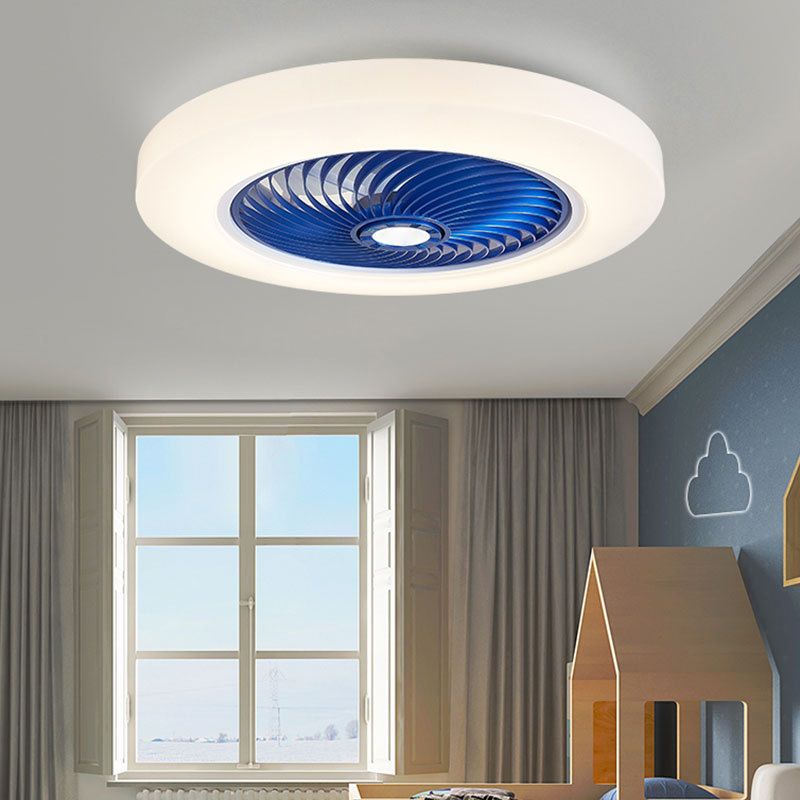 Macaron style Circular Fan Light Acrylic Bedroom LED Semi Flush Mount Light Fixture