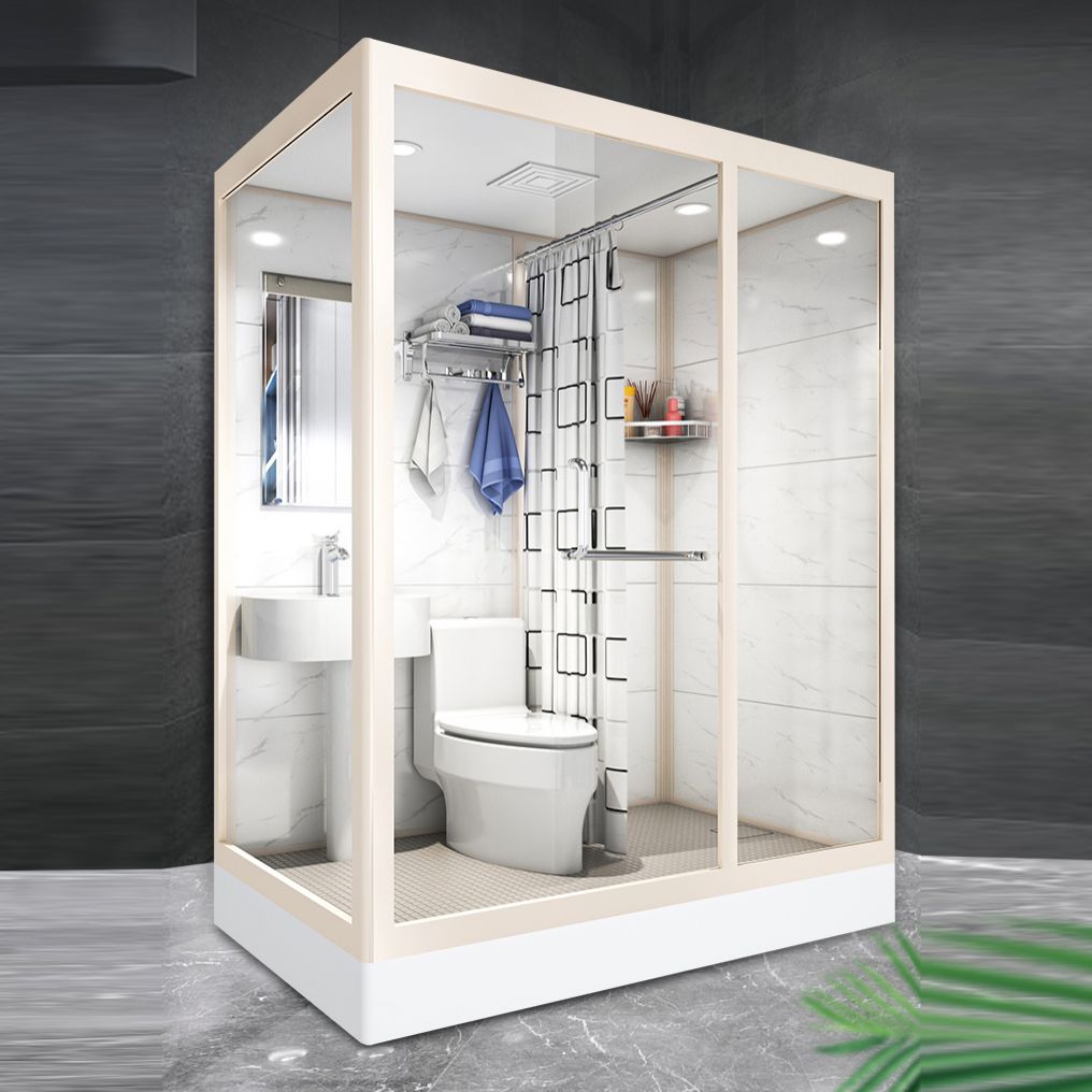 Modern Framed Tempered Glass Shower Kit with Base Included Framed Shower Stall in White