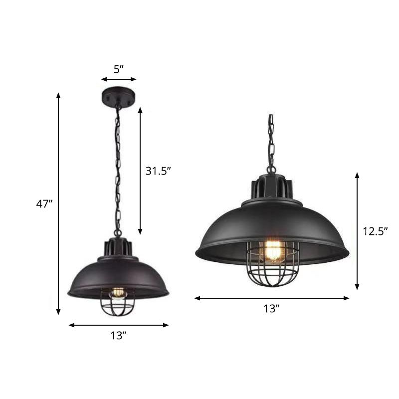 1 Head Suspension Lighting Retro Style Pot Cover Metal Pendant Ceiling Light in Black