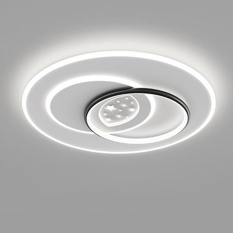 Contemporary Ceiling Lighting Metal Flush Mount Fixture in Black and White for Bedroom