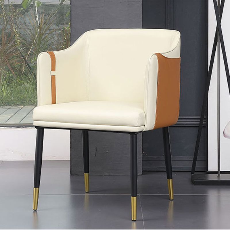 Scandinavian Style Leather Dining Side Chairs Arm Solid Back Dining Side Chair