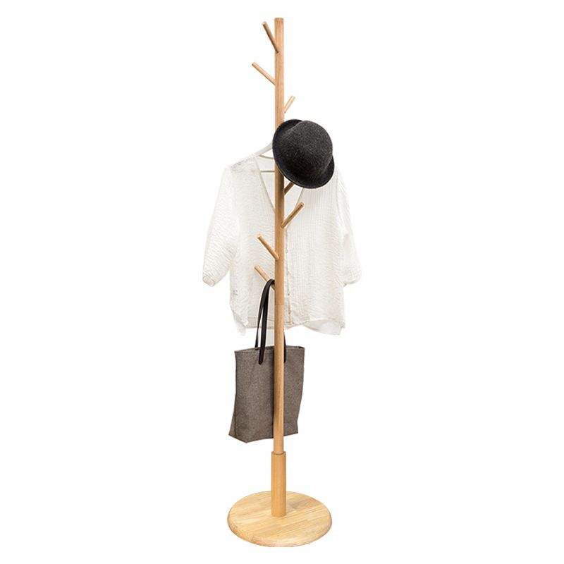 Modern Plain Solid Wood Free Standing Coat Rack with Coat Hooks