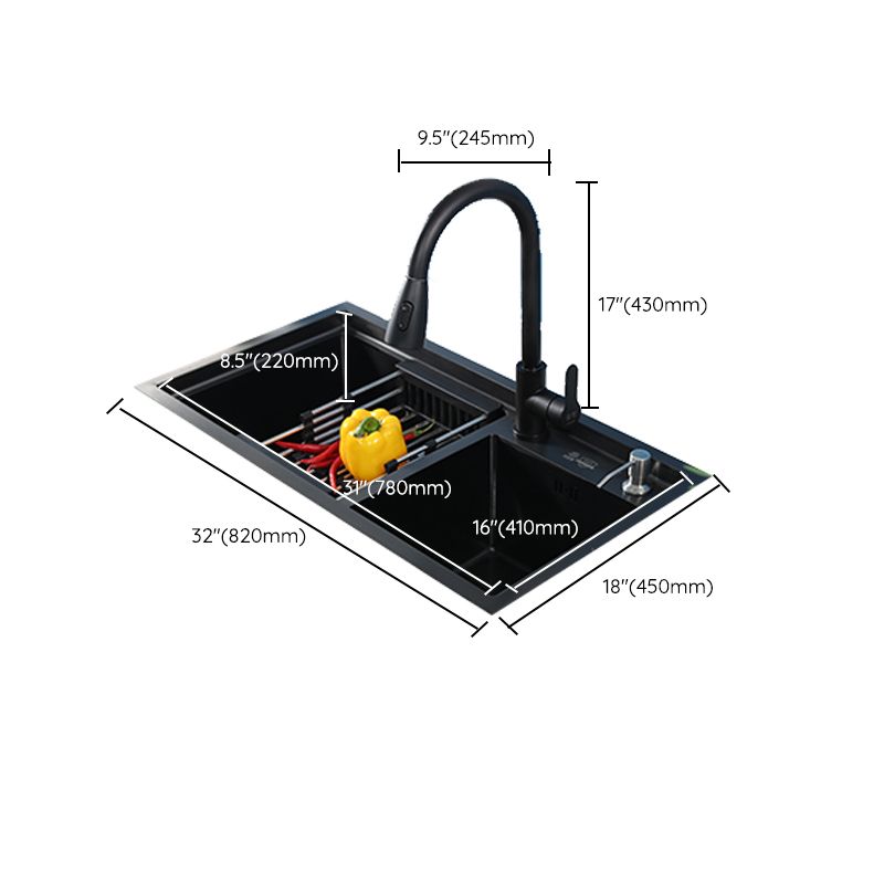 Modern Kitchen Sink Stainless Steel 2 Holes Drop-In Wear-resistant Kitchen Sink