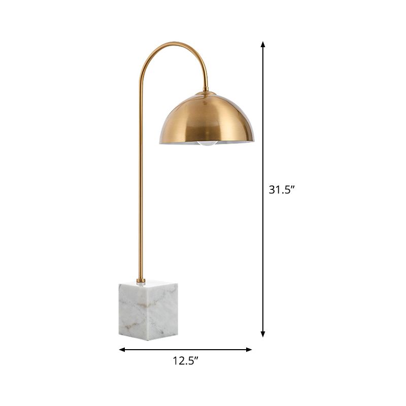 Bowl Desk Light Modern Metal 1 Bulb Brass Table Lamp with White Rectangle Marble Base