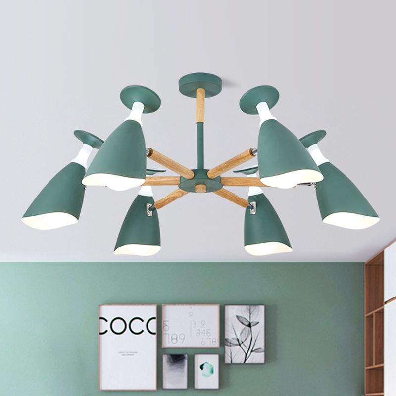 Rotatable Nordic Green/Grey/White Suspension Light Goblet Shade 3/6 Heads Metal Wood Chandelier for Office Shop