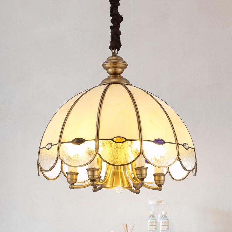 Bubble Glass Scalloped Chandelier Lighting Colonial 6-Head Dining Room Pendant in Gold with Bead