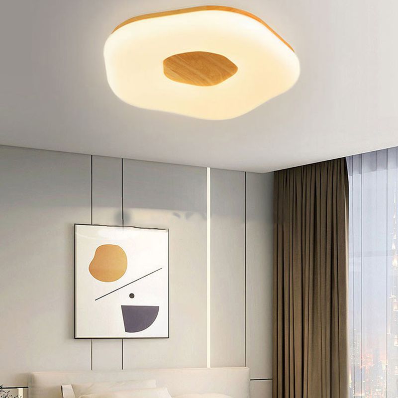 Modern Wooden Flush Mount Lamp Acrylic Shade Flush Mount for Bedroom