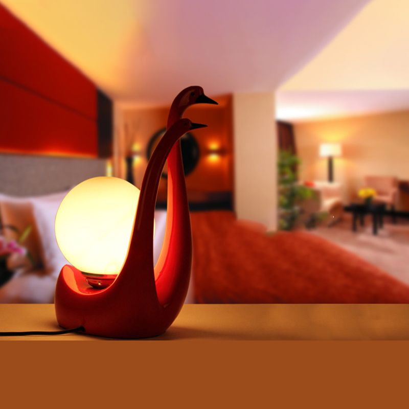 Swan Shaped Wedding Room Nightstand Lamp Opaline Glass 1-Light Modern Table Light