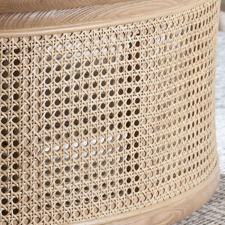 Wood Round 1 Single Coffee Table Nordic 2 - Tier Cocktail Table with Rattan Accent