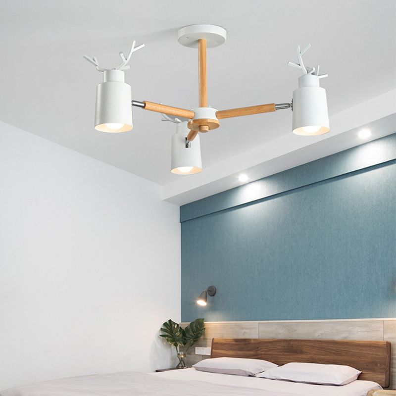 Nordic Macron Antler Chandelier Metal Pendant Lighting Pending avec bois pour enfants Room