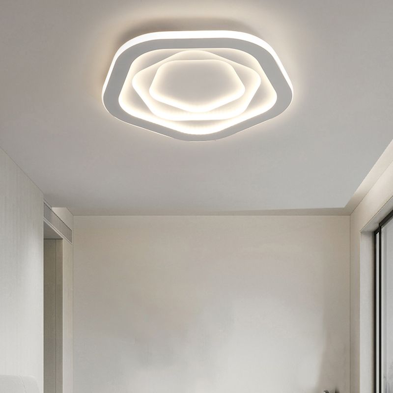 Modern LED Ceiling Flush Mount Matte White Iron and Acrylic Geometric Flush