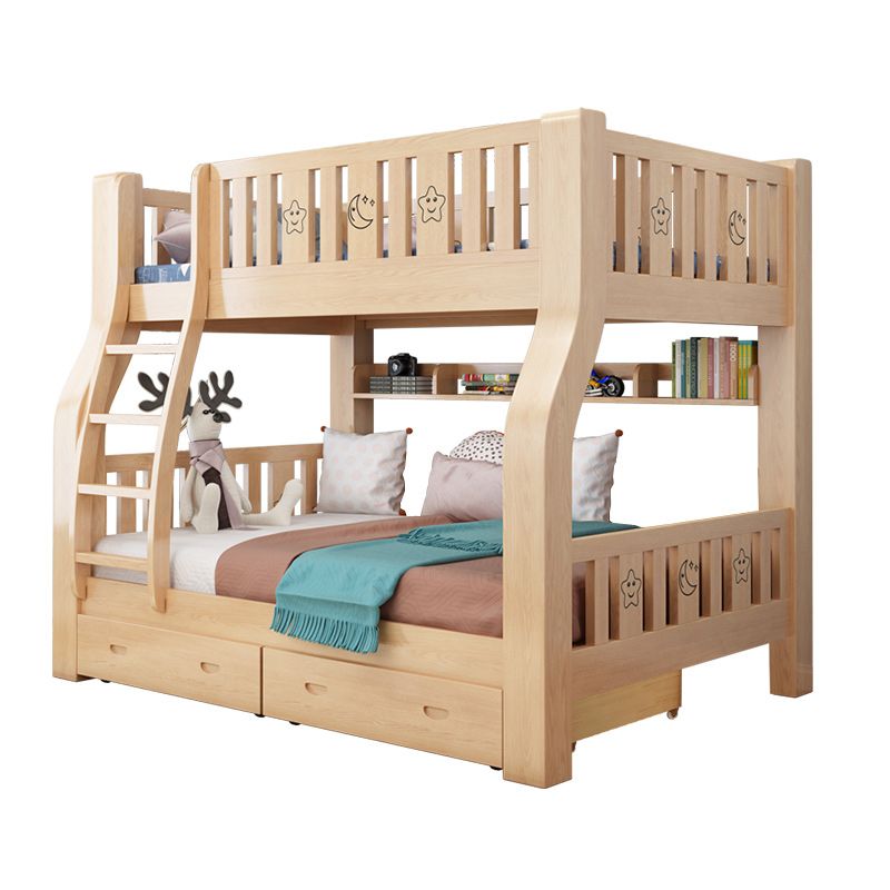 Gender Neutral Kids Bed No Theme Natural Solid Wood Bunk Bed with Mattress