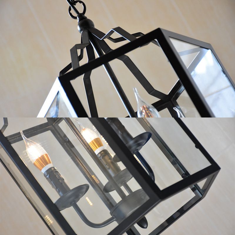 Black 3-Light Pendant Light in Industrial Unique Style Wrought Iron Hanging Lamp with Glass Shade