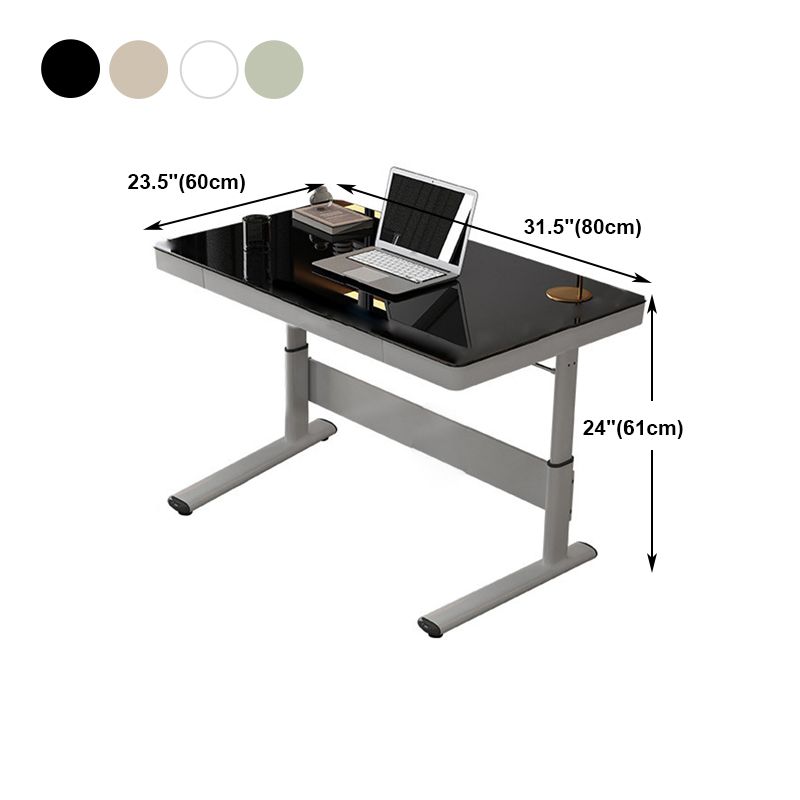 Contemporary Standing Desk Converter White Metal Trestle Base Desk for Office