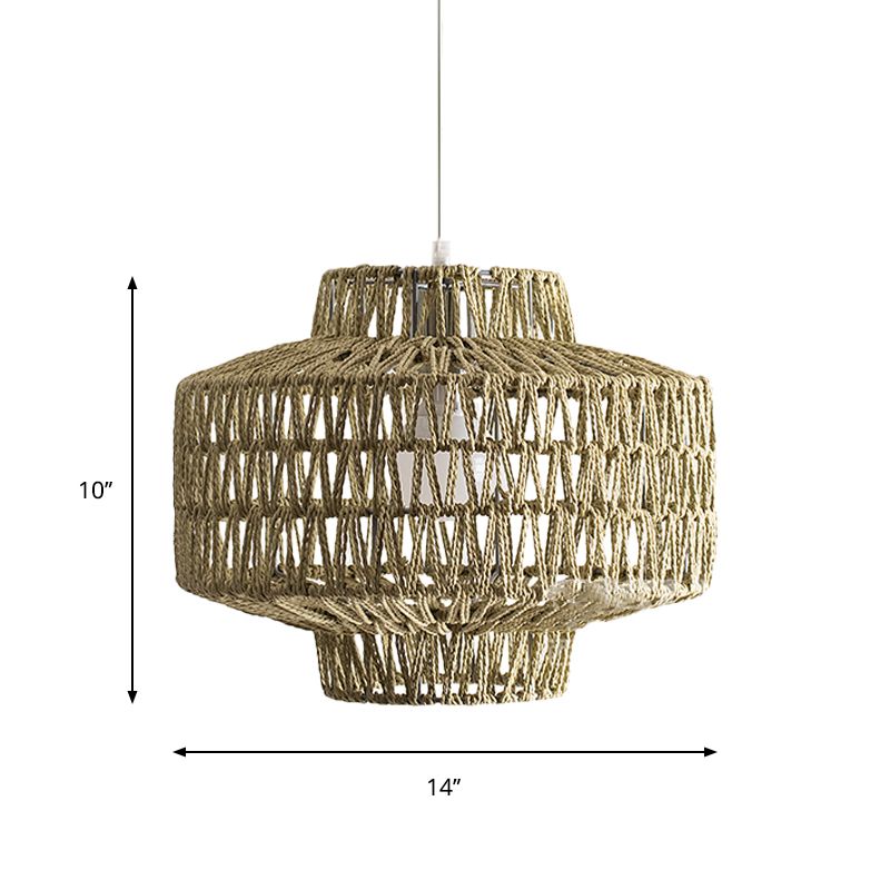 1 Bulb Oval/Lantern Pendant Lighting Tradition Rattan Wood Hanging Lamp Kit for Restaurant