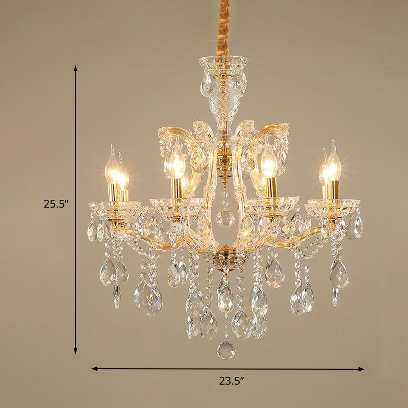 Modernist Candlestick Ceiling Chandelier Clear Crystal Glass 6/8 Bulbs Dining Room Pendant Lamp in Gold