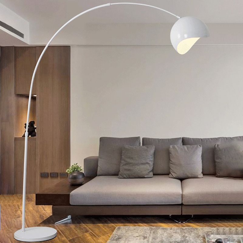 Fishing Rod Standing Floor Light Macaron Metal 1-Bulb Living Room Floor Lamp with Waveform-Edge Shade