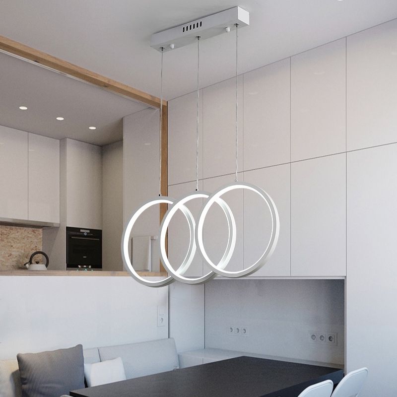 3-Head Office Hanging Ceiling Light with Ring Acrylic Shade White Cluster Pendant in Warm/White Light