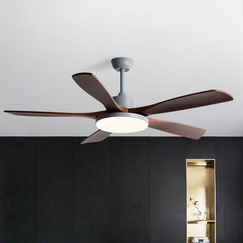 Contemporary Ceiling Fan 5 - Blades Metal and Wood LED Fan Lighting