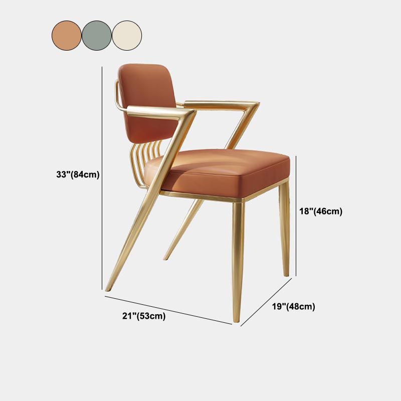 Glam Upholstered Dining Arm Chair Leather Dining Chair with Gold Legs