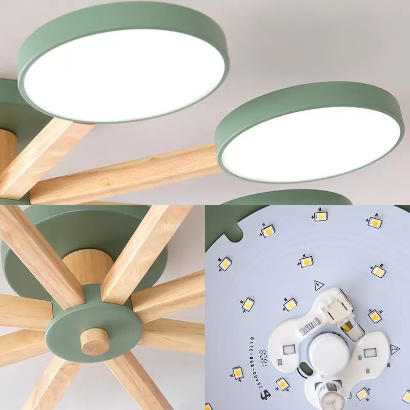 Entretien du montant semi-plafond de Snowflake Light 8 lumières Macaron moderne Lumière à chasse d'eau pour le salon