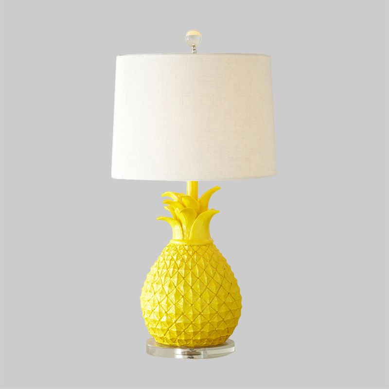 Resin Pineapple Night Lighting Cartoon 1 Bulb White/Yellow Table Lamp with Drum Fabric Shade