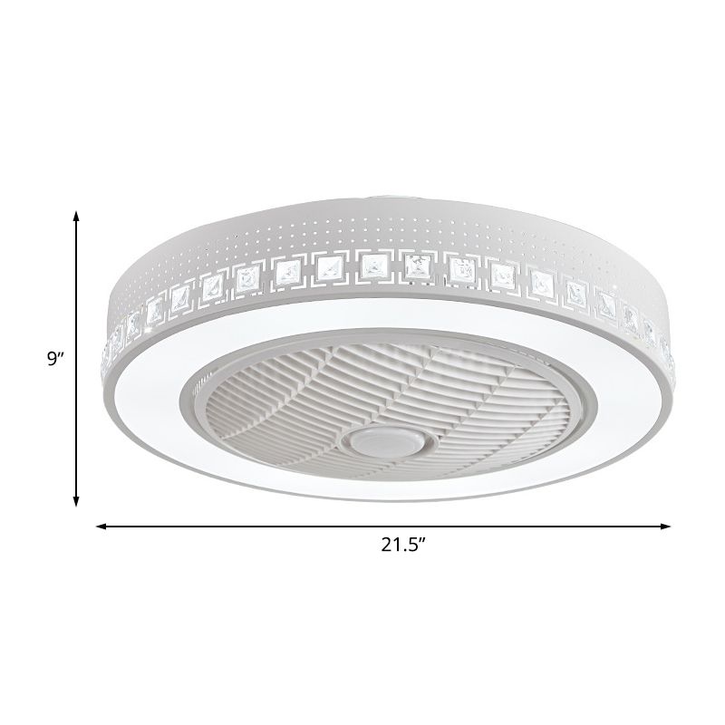 Lámpara de ventilador de sala de estar de anillo Modernismo LED acrílico 21.5 "de ancho White White Semi Flush Mounting con 3 cuchillas