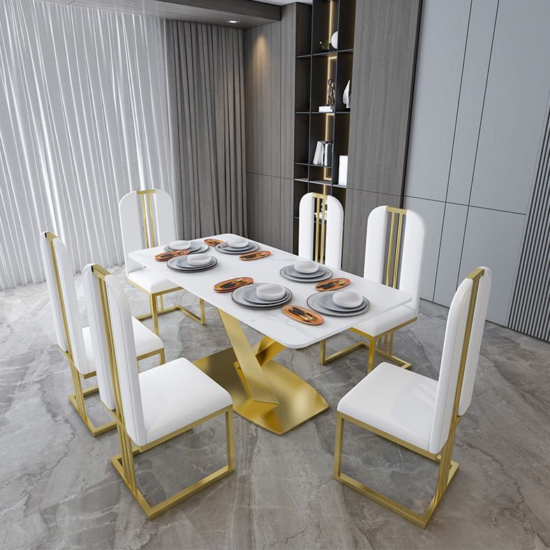 Sintered Stone Dining Table Traditional Luxury Pedestal Table with Gold Frame