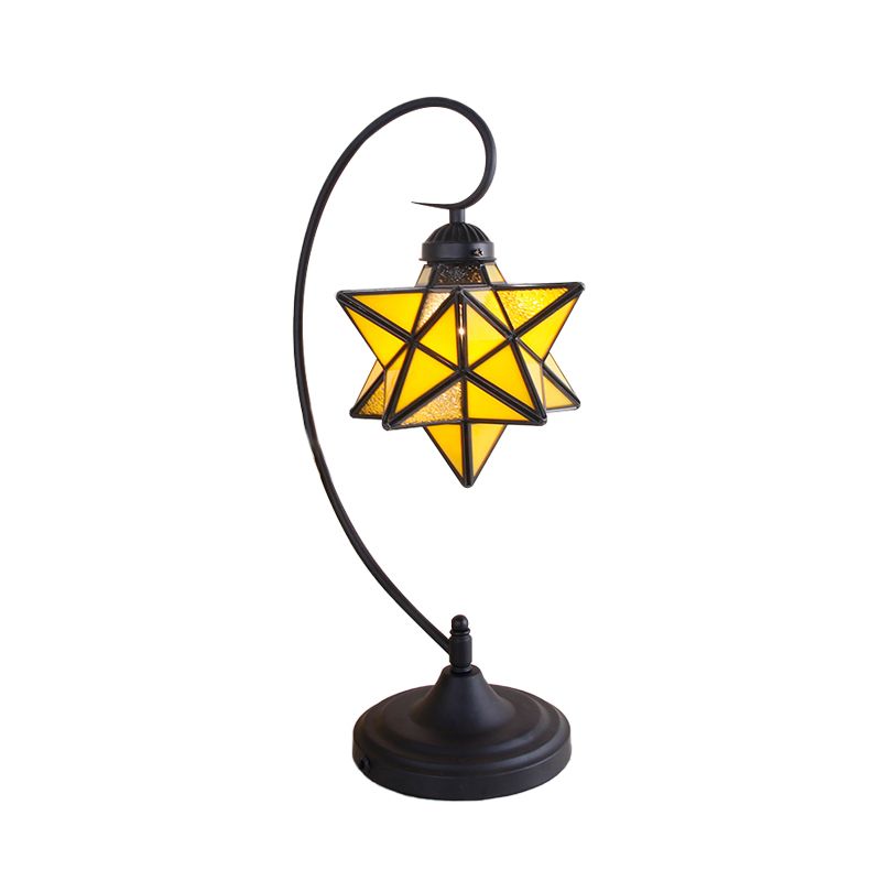 Schwarzer Pentagramm Nachttisch leichter Barock 1 Kopf Rosa/gelb/dunkelblaues Glas Nachttischlampe für Bett