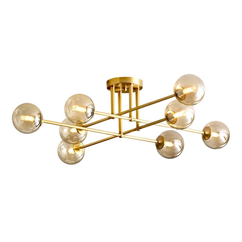 Modern Style Sputnik Flush Mount Metal Ceiling Light in Gold for Living Room