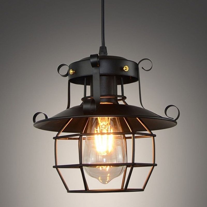 1 lichte kooi hanglampen retro industrieel metalen plafondarmatuur voor coffeeshop