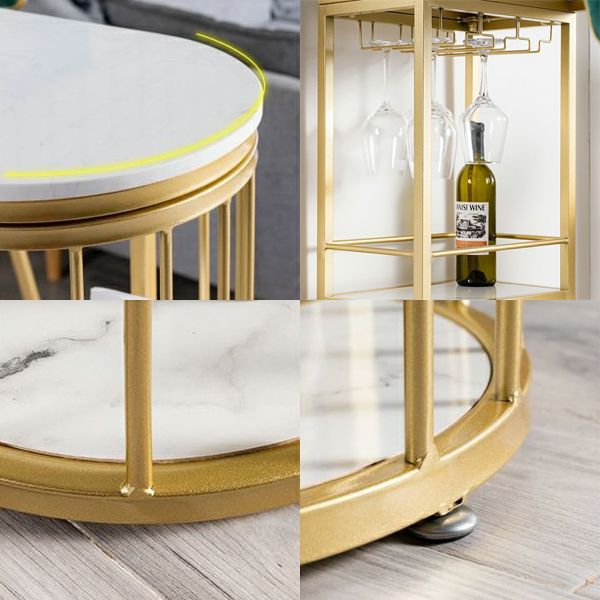 Specialty Marble Top Bar Table Glossy White Glam Pub Table for Small Places