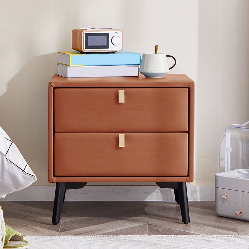 Modern Style with Two Drawers and a Choice of Color Leather Nightstand