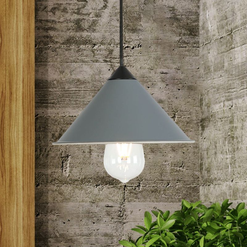 Contemporary Style Cone Ceiling Lamp 1 Bulb Metal Suspended Light in Black/Grey/Pink for Kitchen