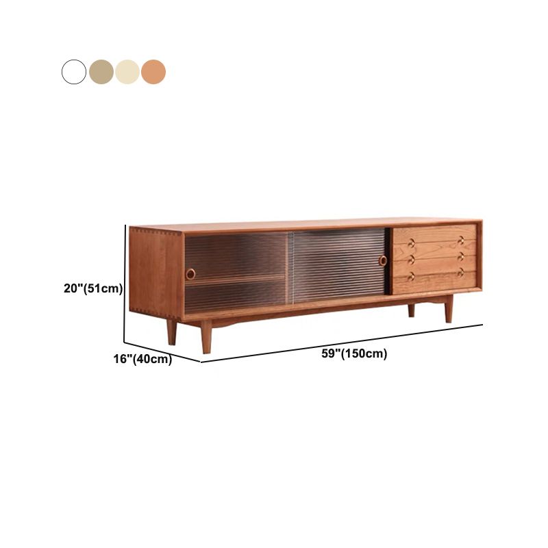 Solid Wood TV Cabinet Modern Enclosed Storage TV Stand with Sliding Doors