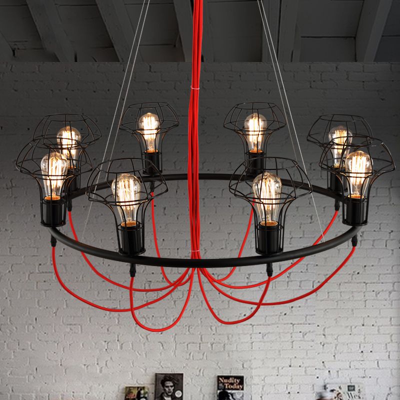 Chandelier de champignon Iron Chandelier Light Industrial 8 Heads Restaurant suspendu suspendu en noir