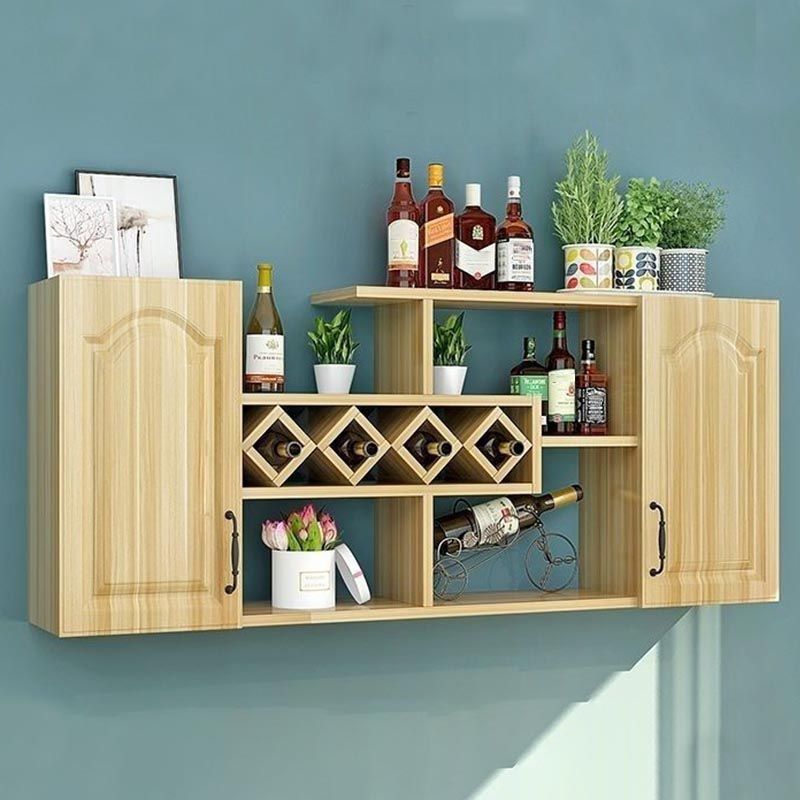 Wall Mounted Modern Wine Rack Wood Wine Rack with Shelf for Kitchen