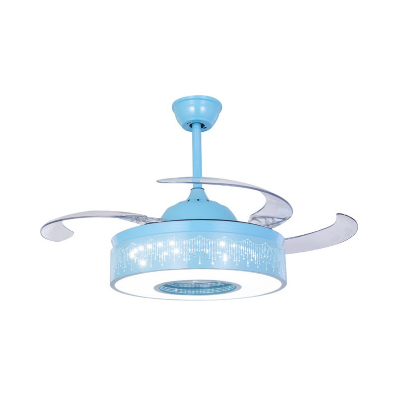 4 lames Ring Metallic Semi Flush Lighting Modern 36 "W LED PENDANT LAMME FAME LAMPE en rose / bleu avec design crevé, mur / télécommande