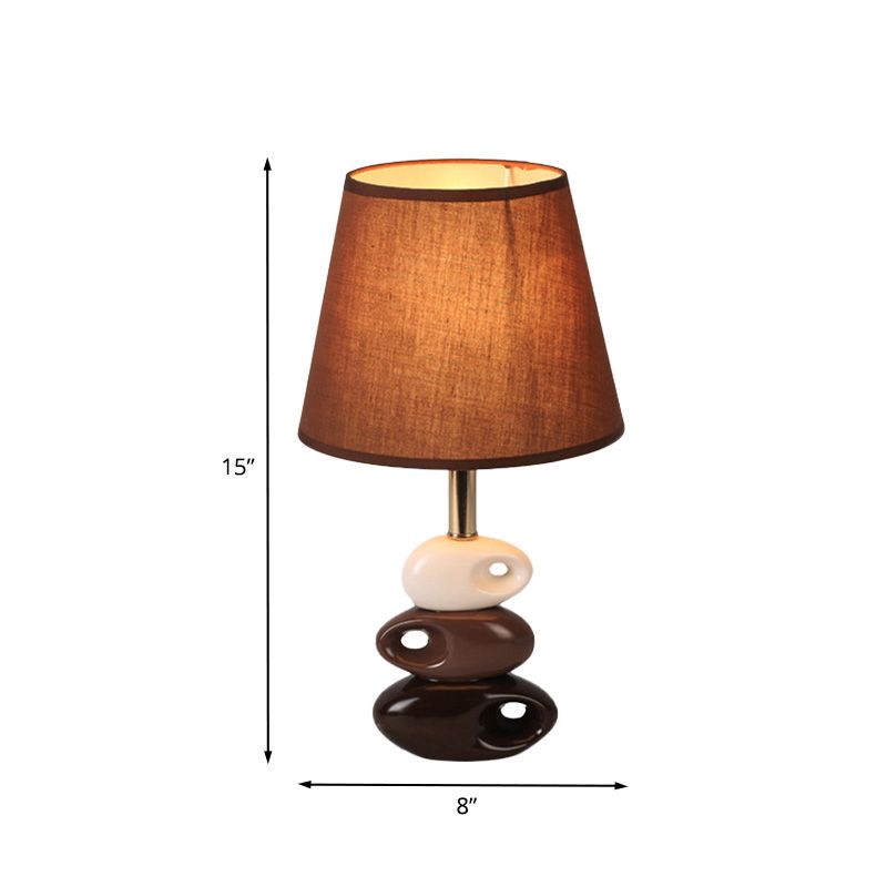 Coffee Barrel Night Table Light Modern 1 Bulb Fabric Nightstand Lamp with Stone Ceramics Base