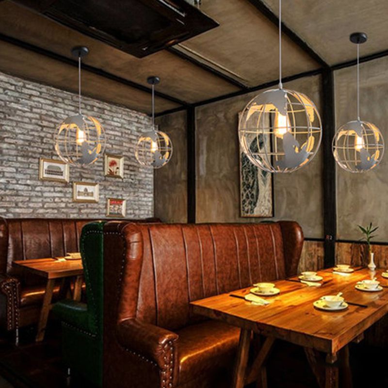 Iron Terrestrial Globe Hanging Light Simplicity 1 Bulb Restaurant Lighting en blanco